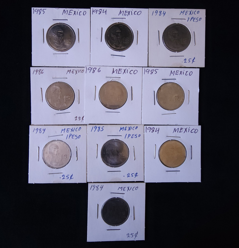 1984-1986 Mexico 1 One Peso Jose Morelos AU Almost Uncirculated Lot of 10 Coins